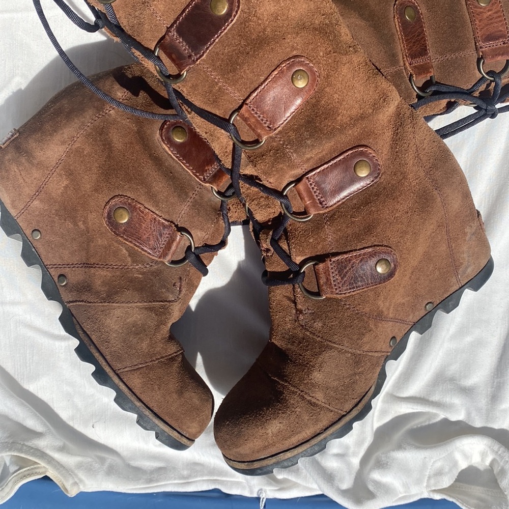 SOREL Joan of Arctic Wedge  Suede & Leather Lace Up Knee High Size 7 - Picture 12 of 13
